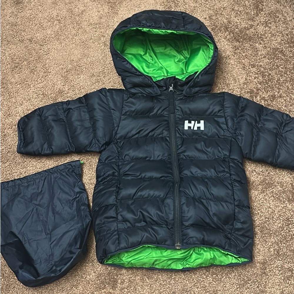 Helly Hansen Navy and Green Hooded Snowsuit